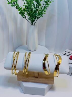 Gold Plated Stainless Steel Bangle Cuff Bracelet | Waterproof Luxury Jew